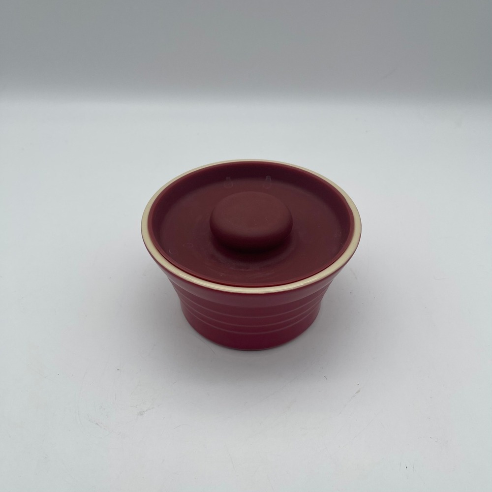 Kinder‎ Kare Red Ribbed Ceramic Stoneware Crock w Lid Microwave Dishwasher Safe